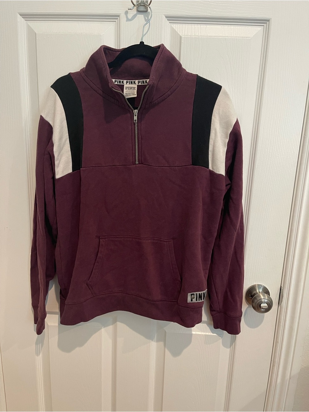 Victoria's Secret PINK Plum Half-Zip Pullover with Black & White Panels